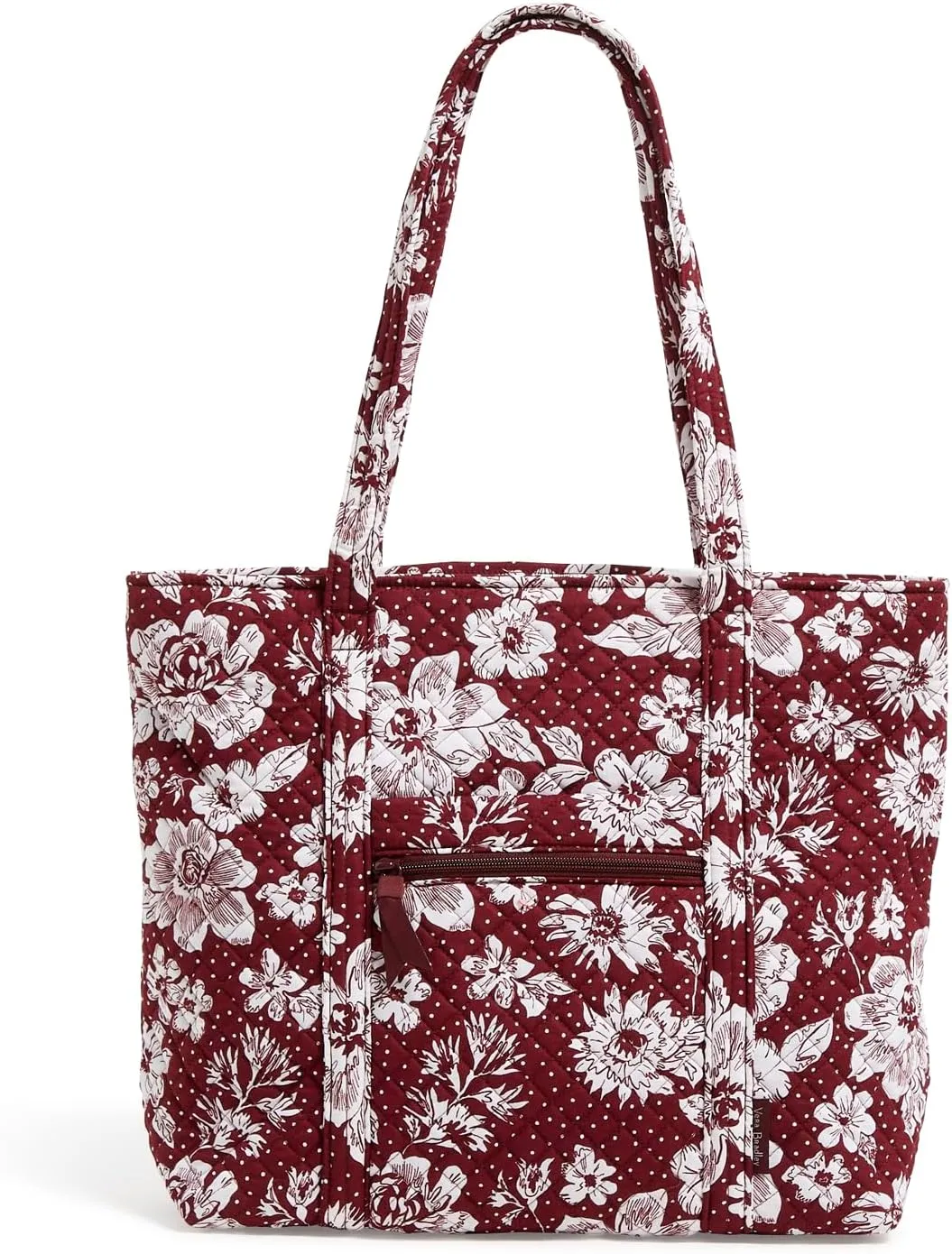 Vera Bradley Cotton Collegiate Vera Tote Bag (Multiple Teams Available), Maroon/White Rain Garden