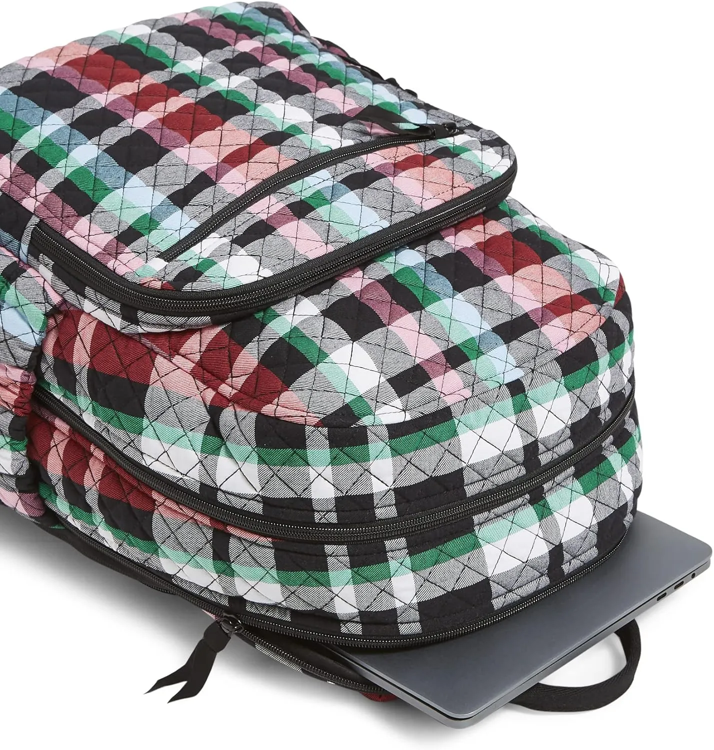 Vera Bradley Women's Cotton Campus Backpack, Ribbons Plaid - Recycled Cotton, One Size