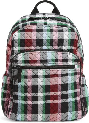 Vera Bradley Women's Cotton Campus Backpack, Ribbons Plaid - Recycled Cotton, One Size