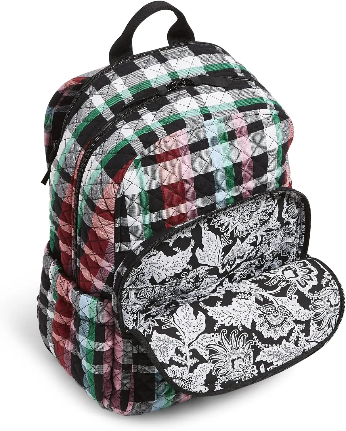 Vera Bradley Women's Cotton Campus Backpack, Ribbons Plaid - Recycled Cotton, One Size