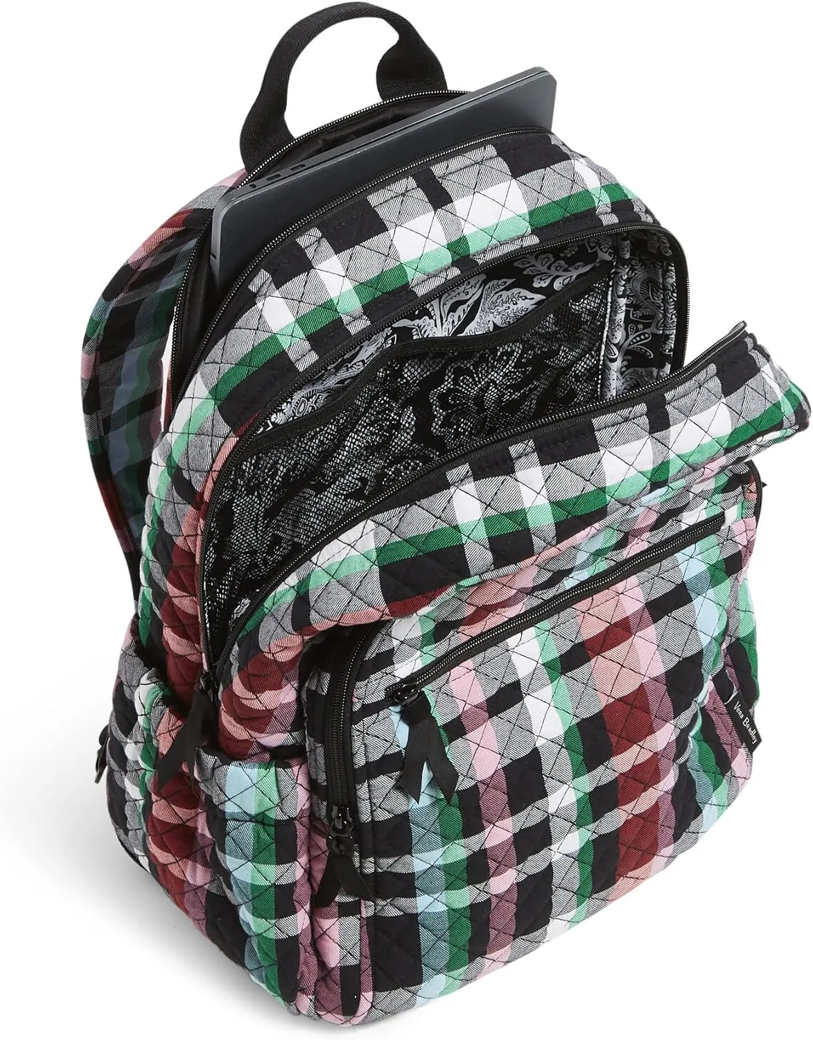 Vera Bradley Women's Cotton Campus Backpack, Ribbons Plaid - Recycled Cotton, One Size