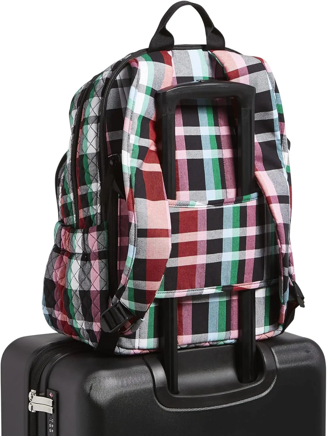 Vera Bradley Women's Cotton Campus Backpack, Ribbons Plaid - Recycled Cotton, One Size
