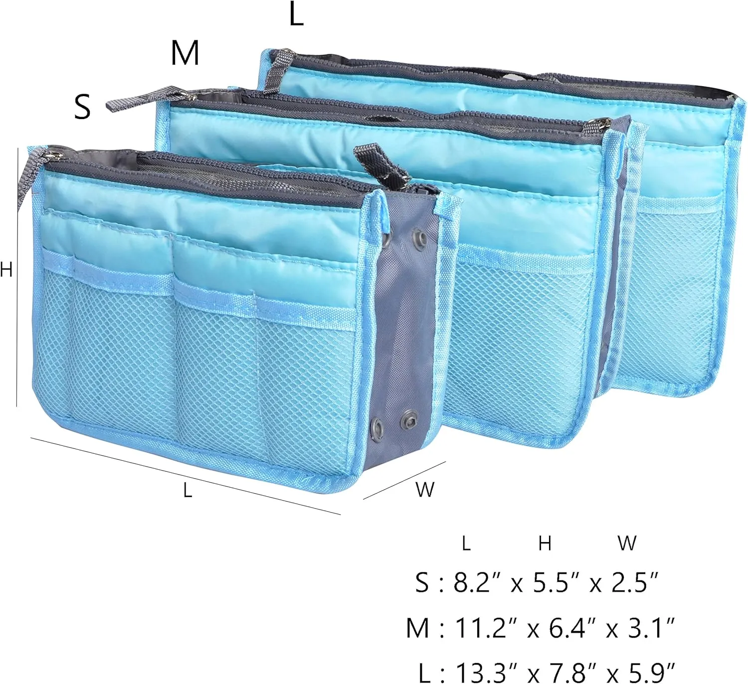 Vercord Purse Organizer Insert for Handbags Bag Organizers Inside Tote Pocketbook Women Nurse Nylon 13 Pockets Blue Medium