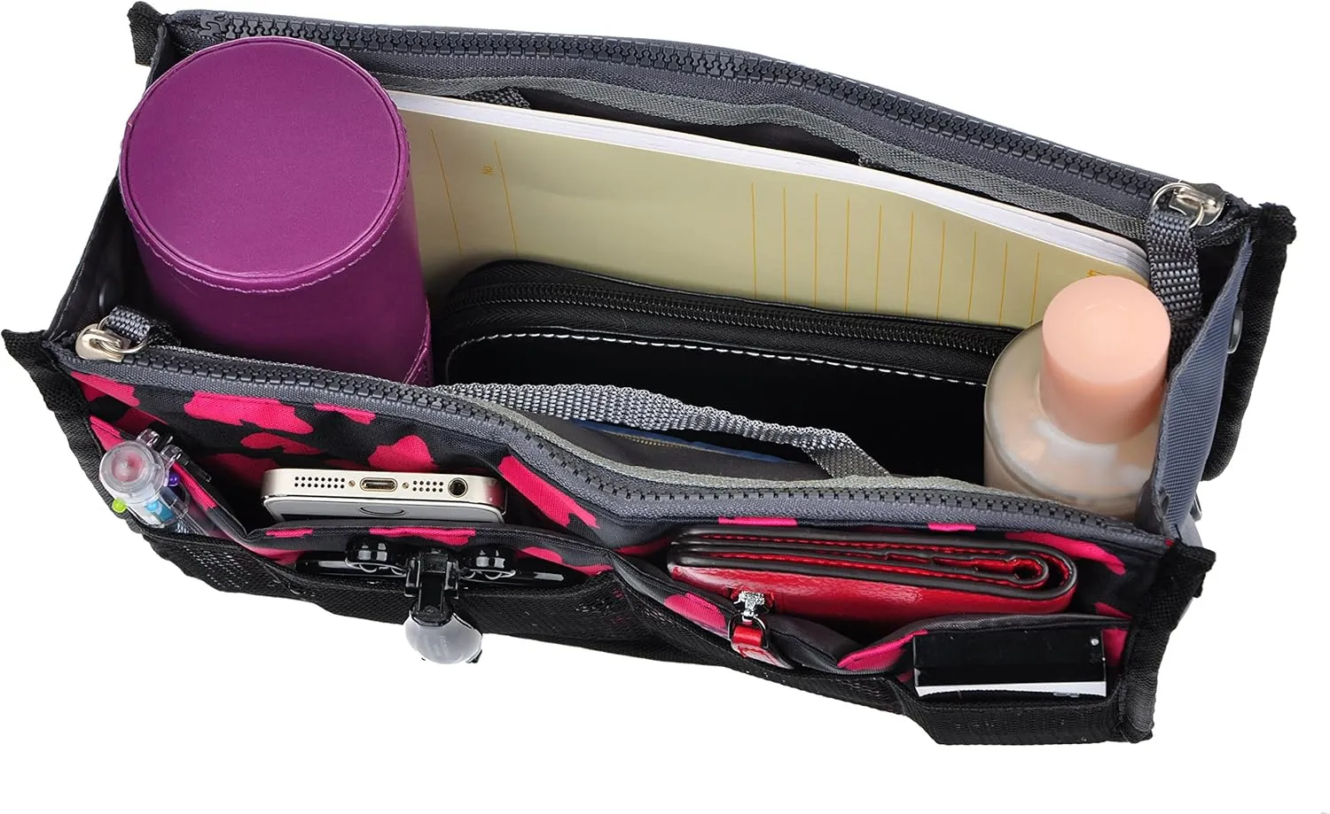 Vercord Purse Organizer Insert for Handbags Bag Organizers Inside Tote Pocketbook Women Nurse Nylon 13 Pockets Rose Heart Medium