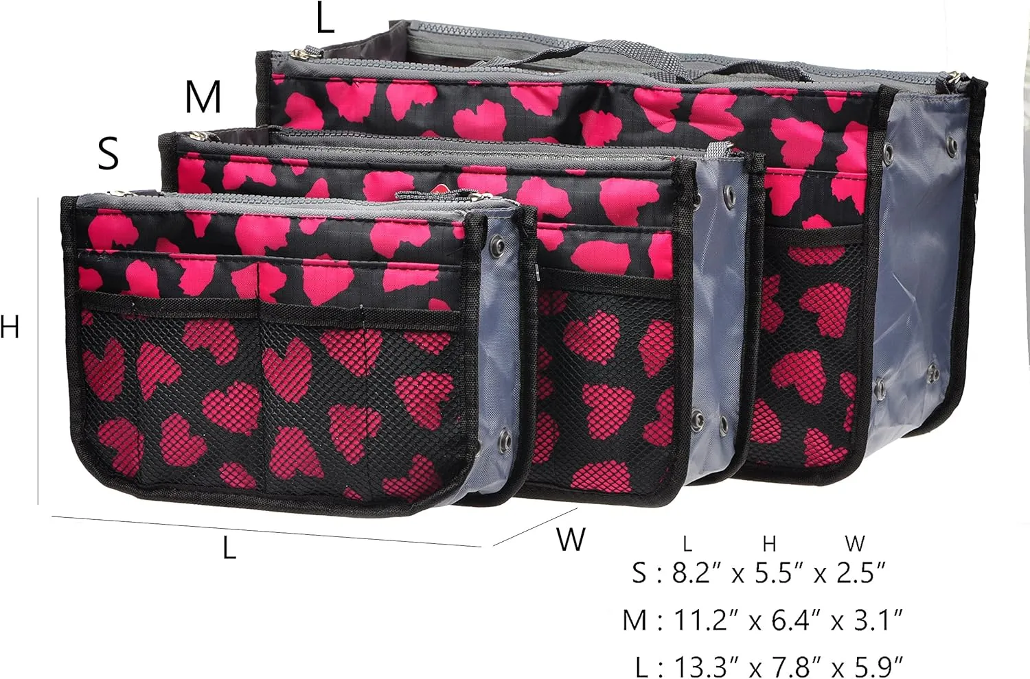 Vercord Purse Organizer Insert for Handbags Bag Organizers Inside Tote Pocketbook Women Nurse Nylon 13 Pockets Rose Heart Medium