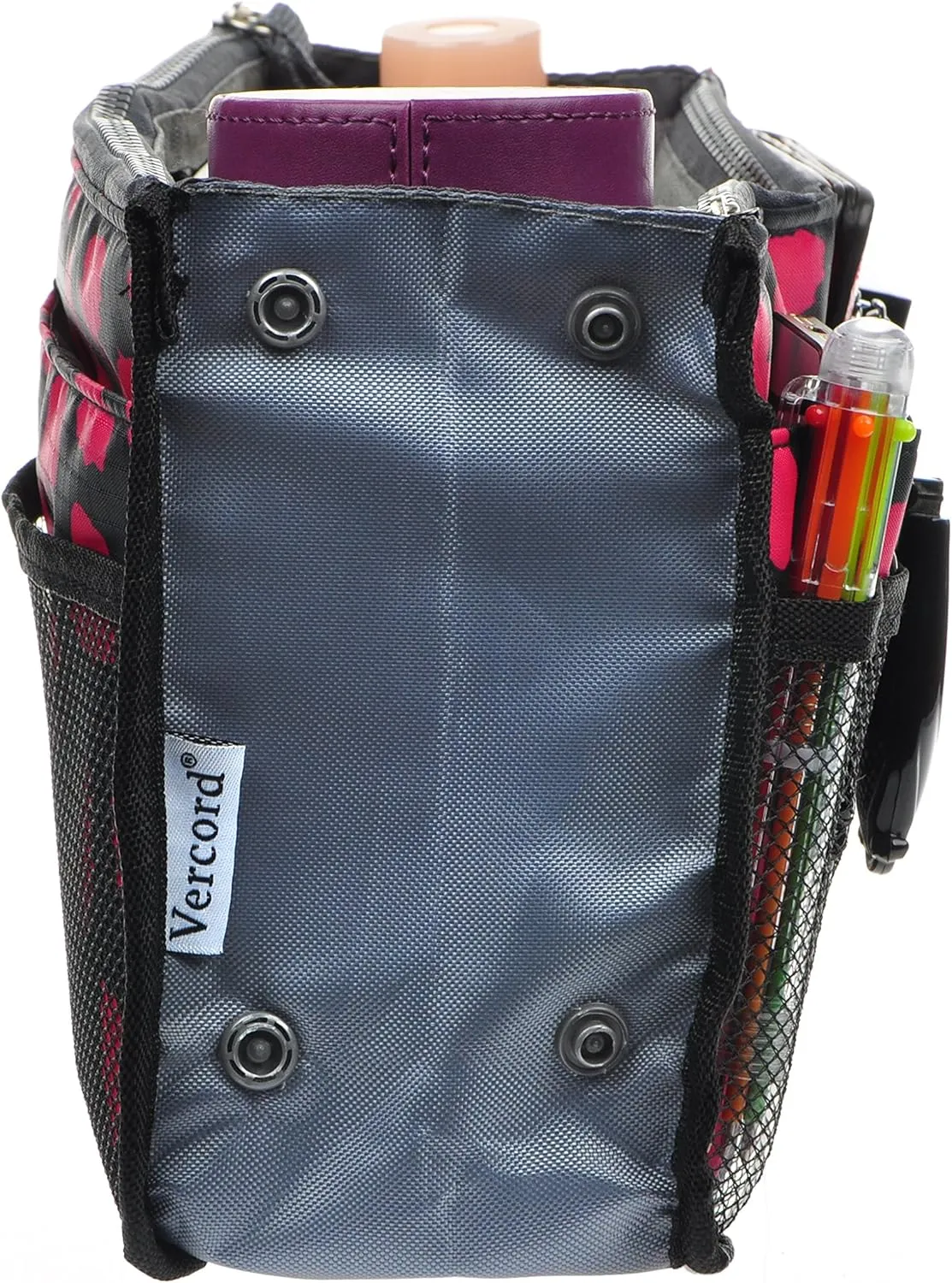Vercord Purse Organizer Insert for Handbags Bag Organizers Inside Tote Pocketbook Women Nurse Nylon 13 Pockets Rose Heart Medium