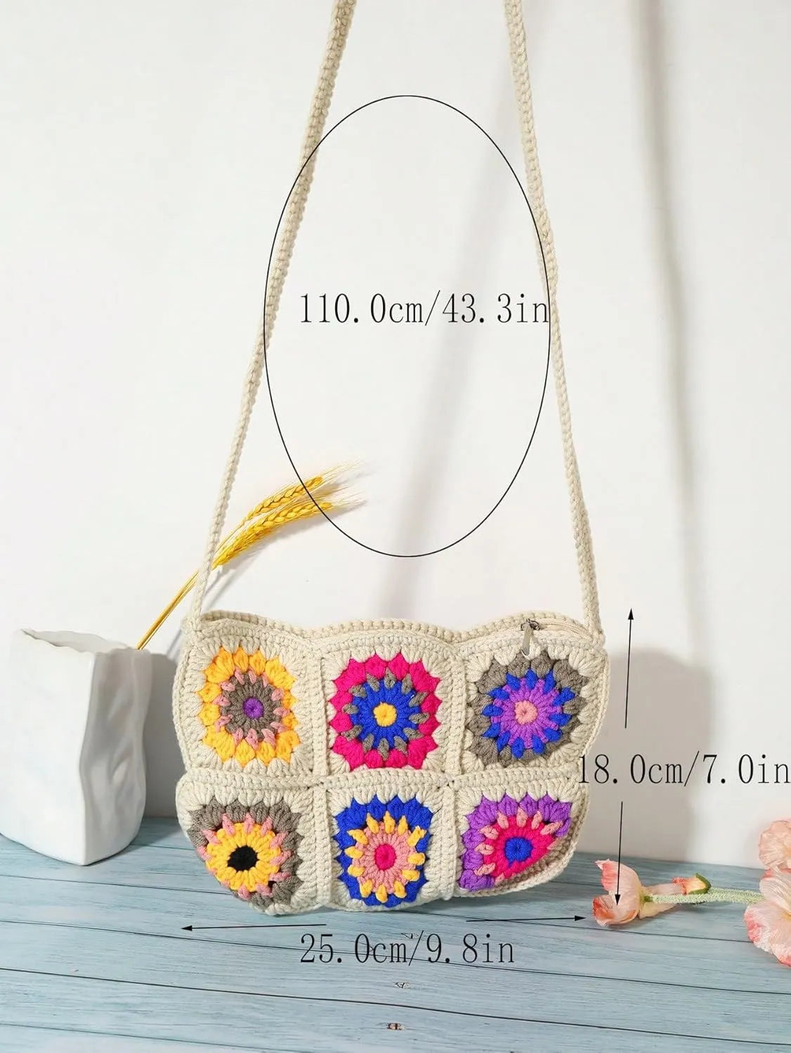 Verdusa Women's Floral Crocheted Crossbody Bag Woven Shoulder Handbag Purse