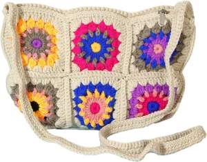 Verdusa Women's Floral Crocheted Crossbody Bag Woven Shoulder Handbag Purse