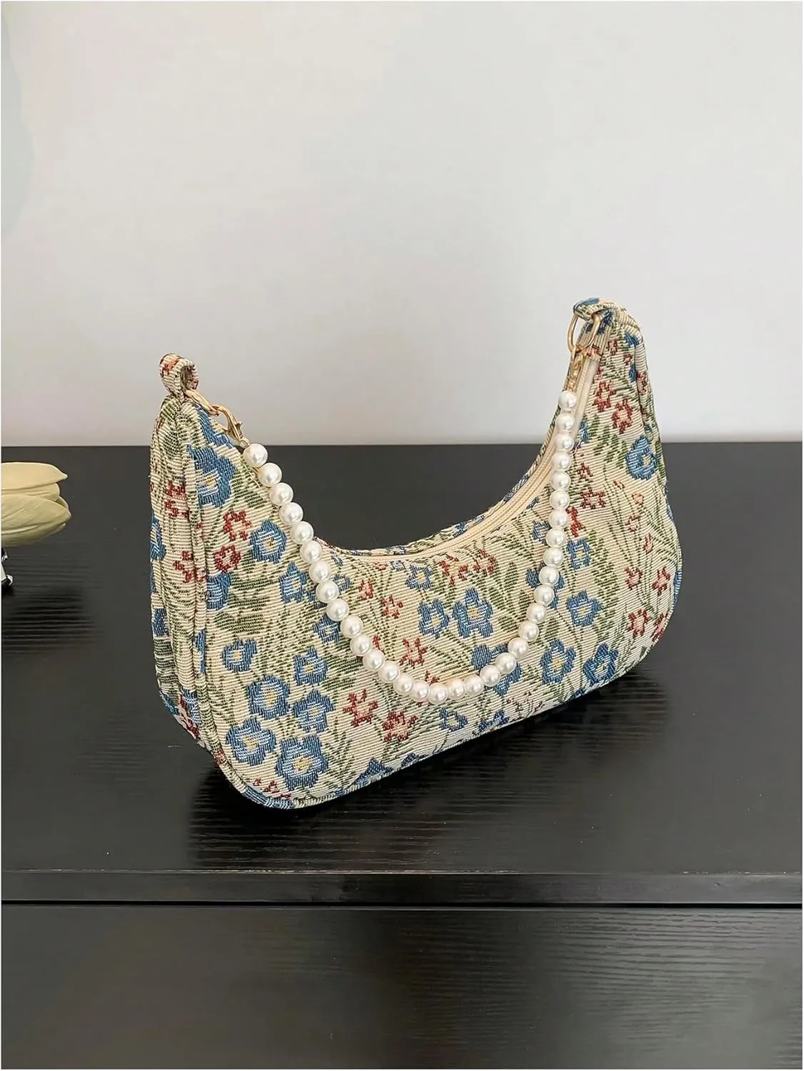 Verdusa Women's Pearl Top Handle Shoulder Handbag Floral Hobo Bag
