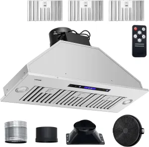 VEVOR Insert Range Hood, 900CFM 4-Speed, 36 Inch Stainless Steel Built-in Kitchen Vent with Touch & Remote Control LED Lights Baffle Filters, Ducted/Ductless Convertible, ETL Listed…
