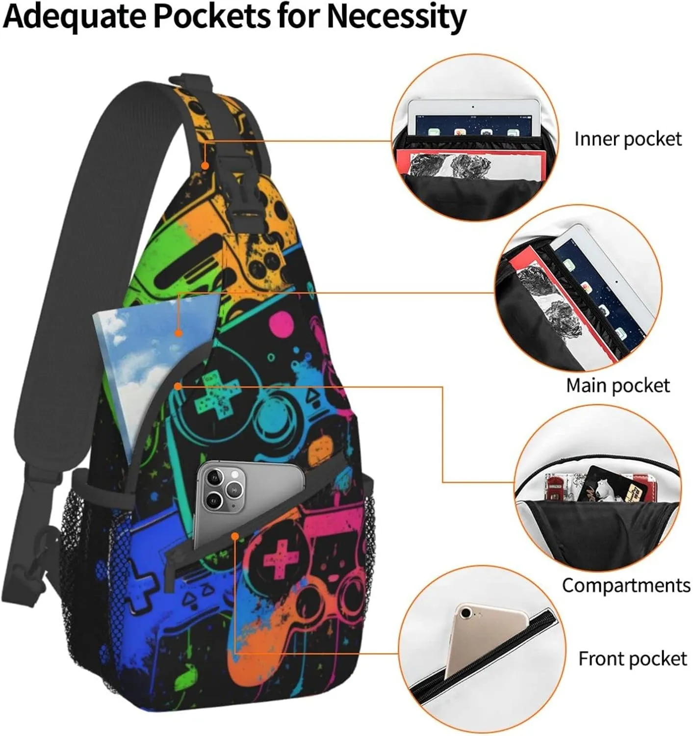 Video Game Controller Crossbody Sling Backpack For Women & Men Chest Sling Backpack Casual For Travel Hiking