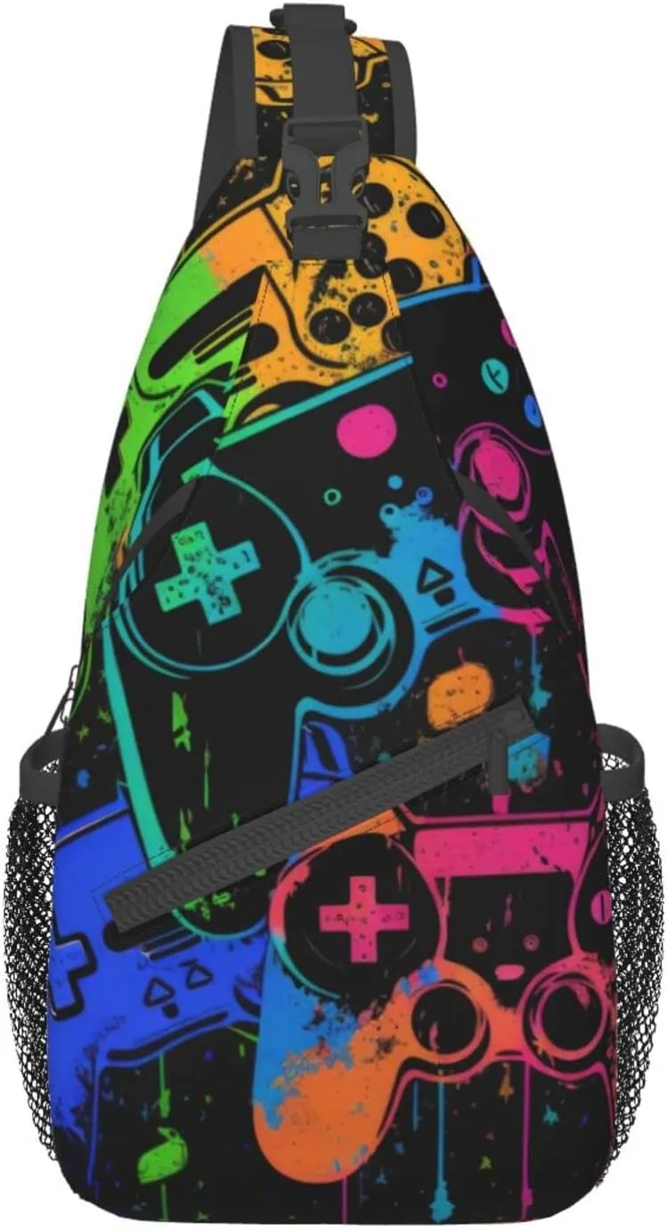 Video Game Controller Crossbody Sling Backpack For Women & Men Chest Sling Backpack Casual For Travel Hiking