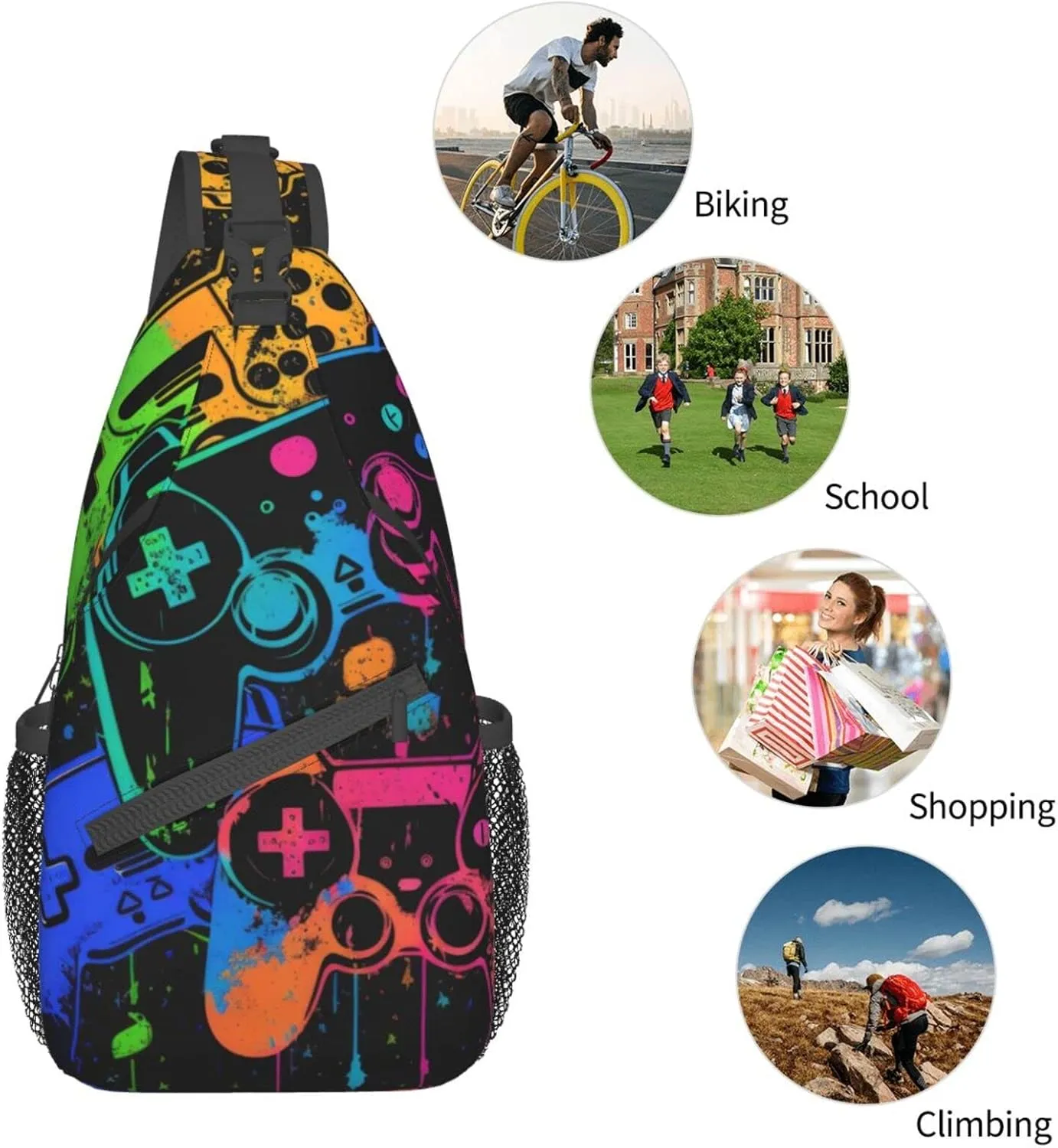 Video Game Controller Crossbody Sling Backpack For Women & Men Chest Sling Backpack Casual For Travel Hiking
