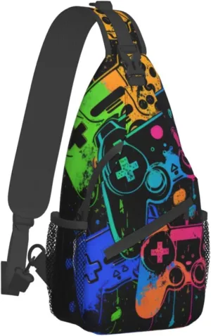 Video Game Controller Crossbody Sling Backpack For Women & Men Chest Sling Backpack Casual For Travel Hiking