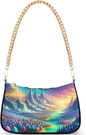 Village Train Painting Winter Women Purses Cute Small Hobo Bag Womens Ladies Handbags Chain Shoulder Purses Party