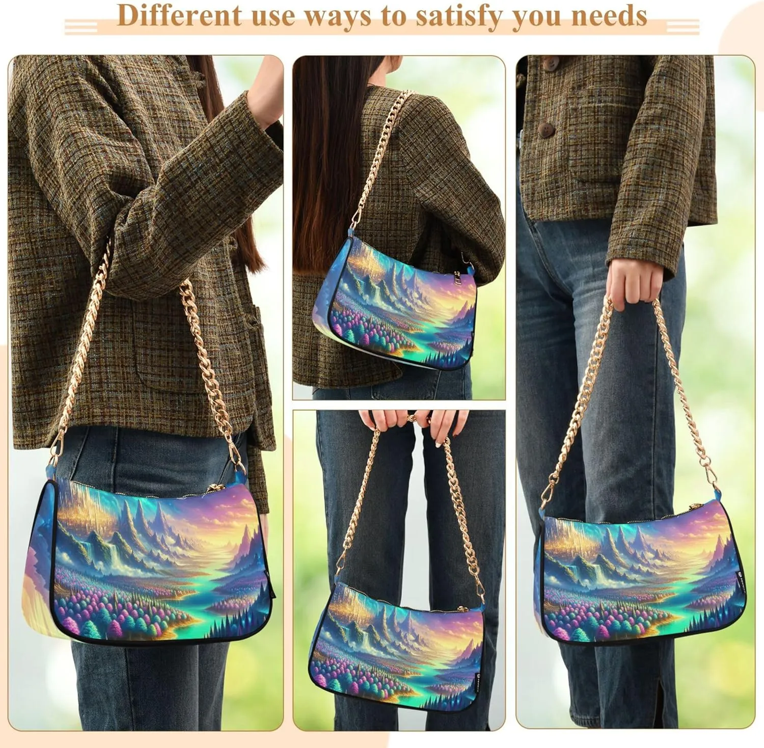 Village Train Painting Winter Women Purses Cute Small Hobo Bag Womens Ladies Handbags Chain Shoulder Purses Party