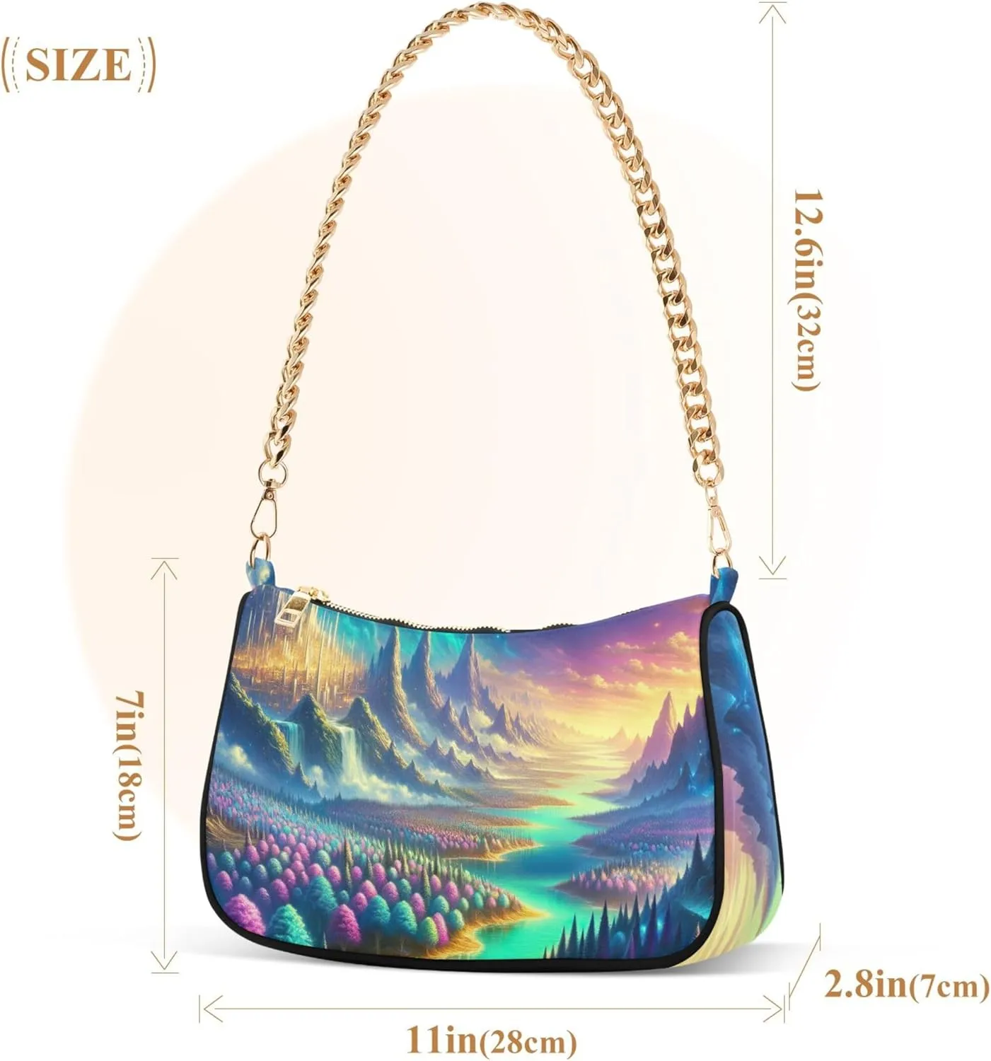 Village Train Painting Winter Women Purses Cute Small Hobo Bag Womens Ladies Handbags Chain Shoulder Purses Party