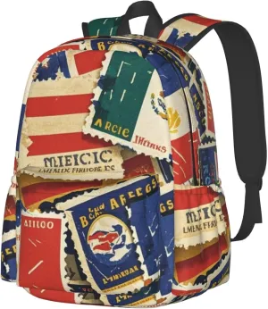 Vintage American Mexico Flag Stamp Adult Backpacks 15 Inch Laptop Backpack Travel Bag for Men Women Gifts
