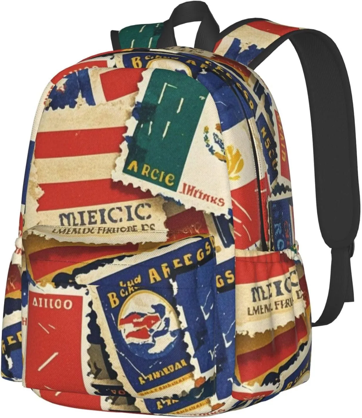 Vintage American Mexico Flag Stamp Adult Backpacks 15 Inch Laptop Backpack Travel Bag for Men Women Gifts