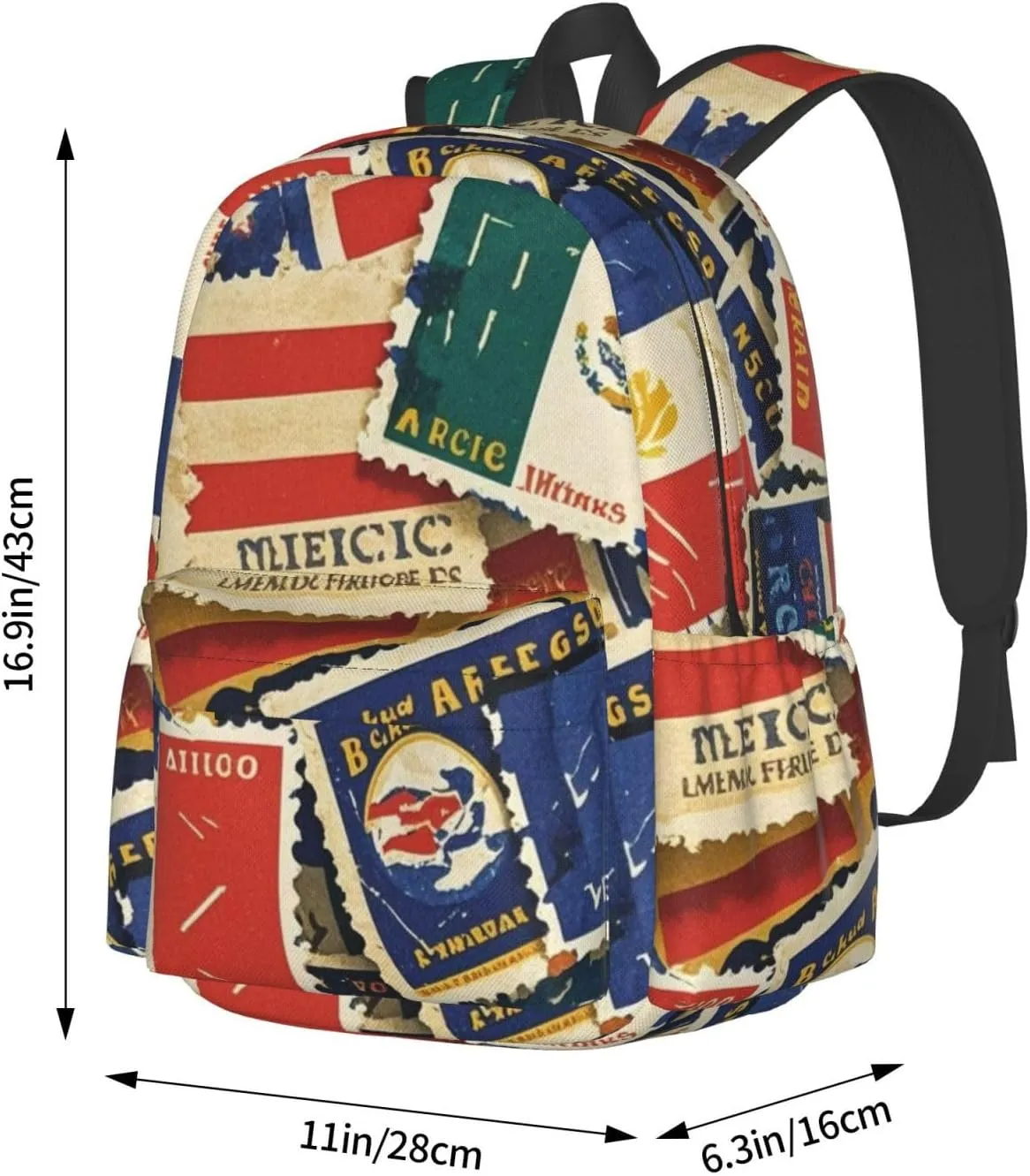 Vintage American Mexico Flag Stamp Adult Backpacks 15 Inch Laptop Backpack Travel Bag for Men Women Gifts