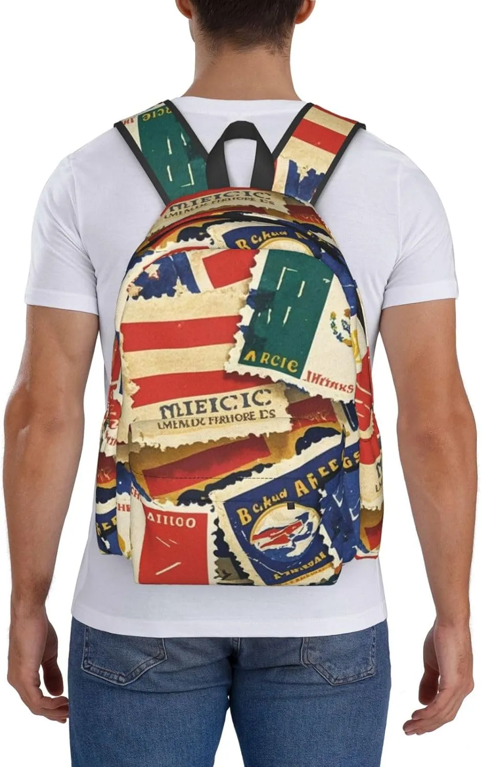 Vintage American Mexico Flag Stamp Adult Backpacks 15 Inch Laptop Backpack Travel Bag for Men Women Gifts