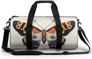 Vintage Butterfly Travel Gym Bag for Women Men Cylindrical Duffle Bag Sport Workout Bag with Shoulder Strap