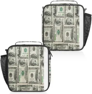 Vintage Dollars Insulated Lunch Box, Reusable Cooler Tote Lunch Bags for Men Women, Portable Leakproof Square Meal Bag for Work Travel Picnic Hiking Daytrip