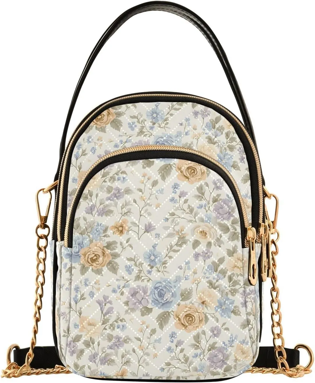 Vintage Floral Bouquet Shoulder Handbag for Girls Stylish Crossbody Handbags with Detachable Chain Shoulder Strap