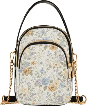 Vintage Floral Bouquet Shoulder Handbag for Girls Stylish Crossbody Handbags with Detachable Chain Shoulder Strap