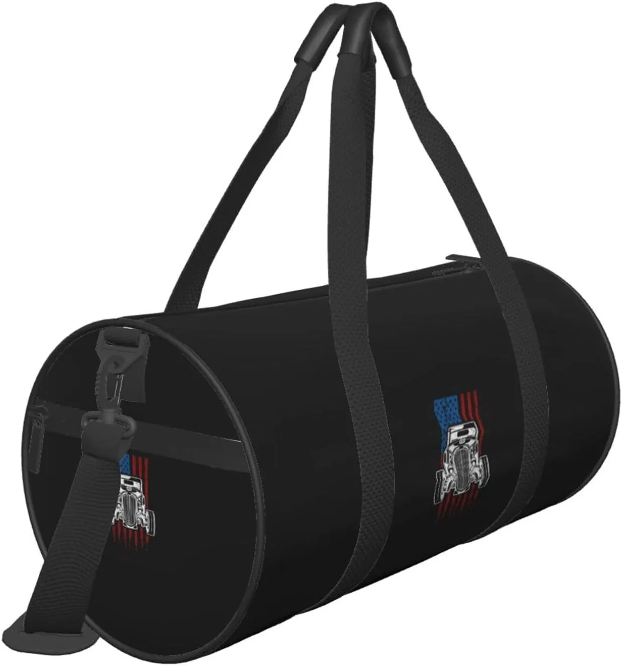 Vintage Hot Rod American Flag Classic Car Travel Luggage Duffel Bag Sports Rolling Foldable Duffel Bag, Black