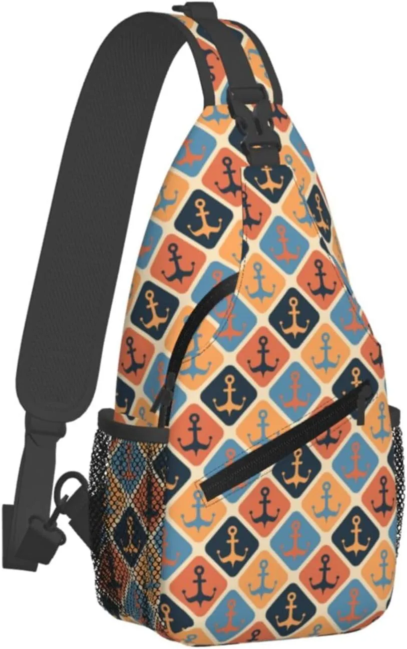 Vintage Nautical Anchors Cross Chest Bag Diagonally Hiking Crossbody Bag Travel Shoulder Daypack Lightweight Sling Backpack Cycling Daypacks Fitness Chest Backpacks