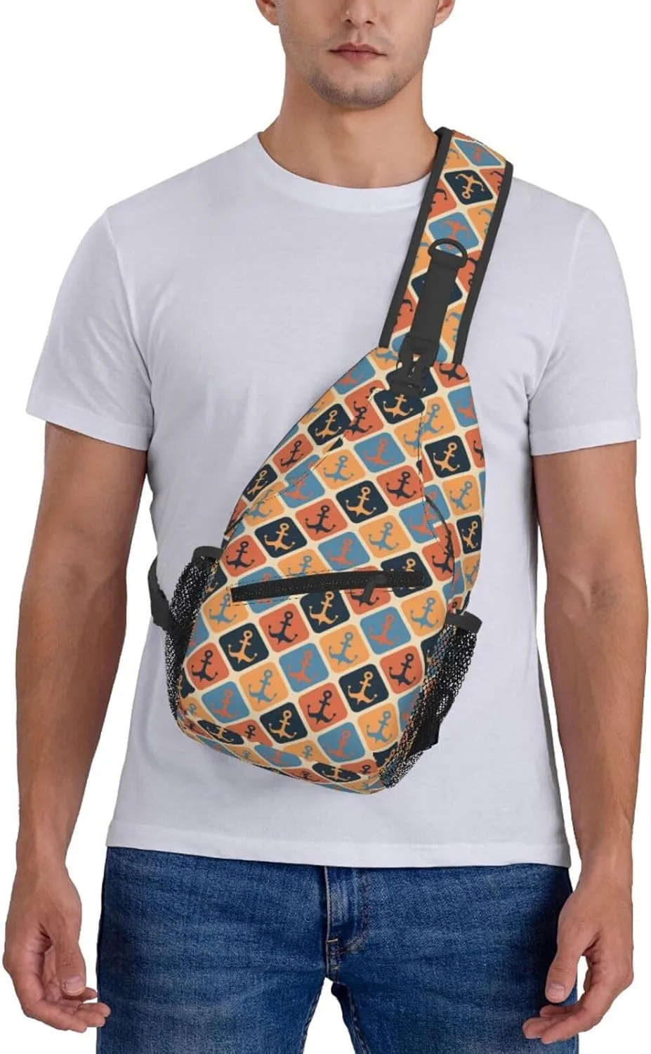 Vintage Nautical Anchors Cross Chest Bag Diagonally Hiking Crossbody Bag Travel Shoulder Daypack Lightweight Sling Backpack Cycling Daypacks Fitness Chest Backpacks