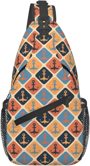 Vintage Nautical Anchors Cross Chest Bag Diagonally Hiking Crossbody Bag Travel Shoulder Daypack Lightweight Sling Backpack Cycling Daypacks Fitness Chest Backpacks