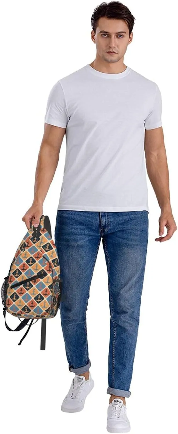 Vintage Nautical Anchors Cross Chest Bag Diagonally Hiking Crossbody Bag Travel Shoulder Daypack Lightweight Sling Backpack Cycling Daypacks Fitness Chest Backpacks