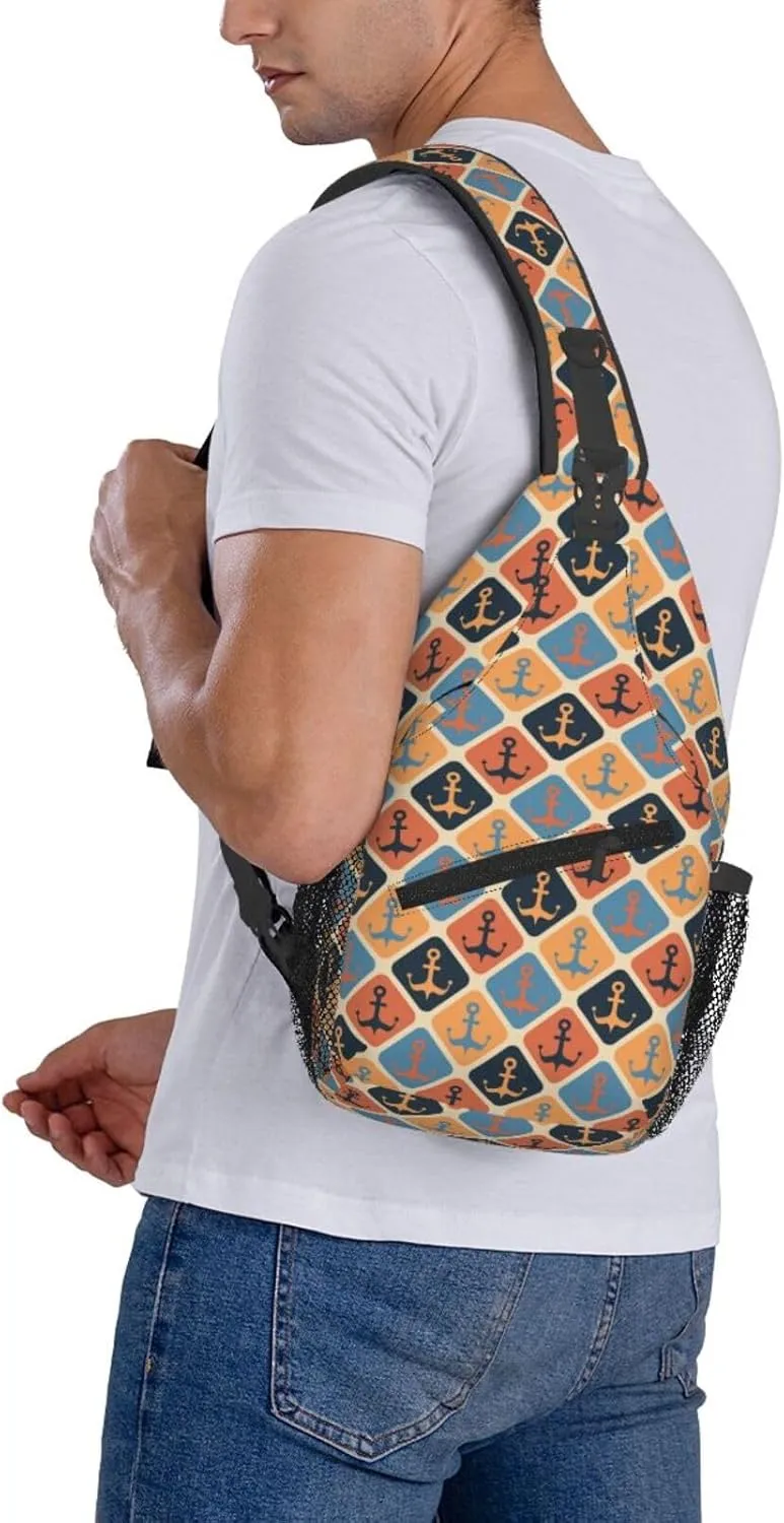 Vintage Nautical Anchors Cross Chest Bag Diagonally Hiking Crossbody Bag Travel Shoulder Daypack Lightweight Sling Backpack Cycling Daypacks Fitness Chest Backpacks