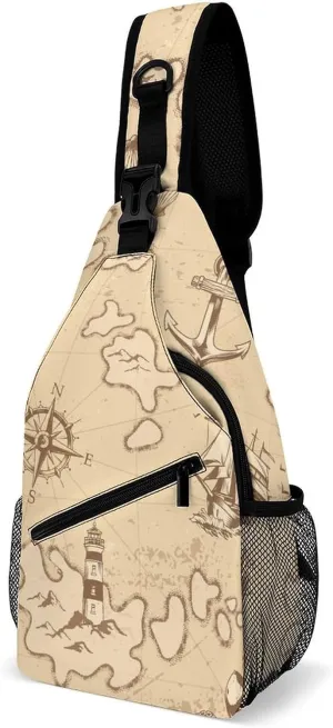 Vintage-nautical-pattern Crossbody Sling Backpack, Shoulder Bag Chest Bag for Travel Sport Running