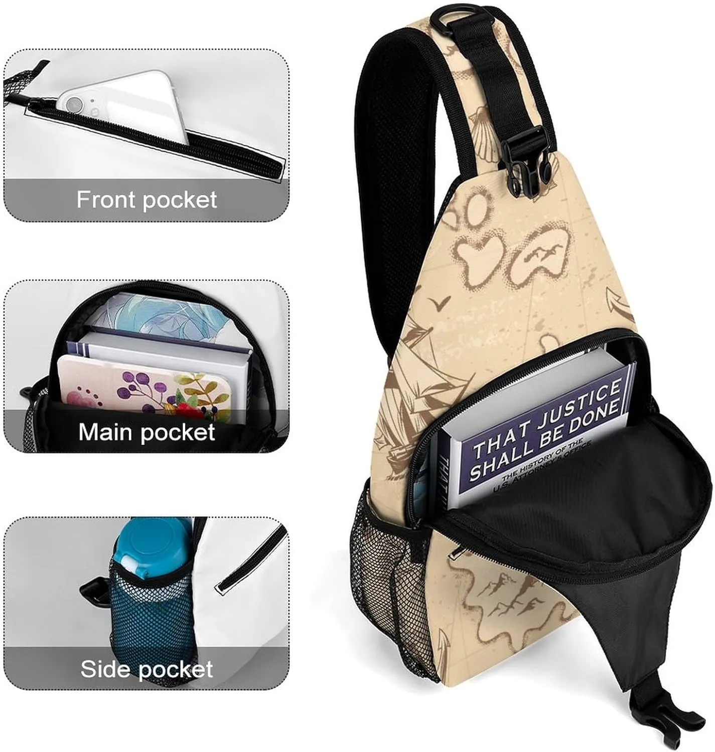 Vintage-nautical-pattern Crossbody Sling Backpack, Shoulder Bag Chest Bag for Travel Sport Running