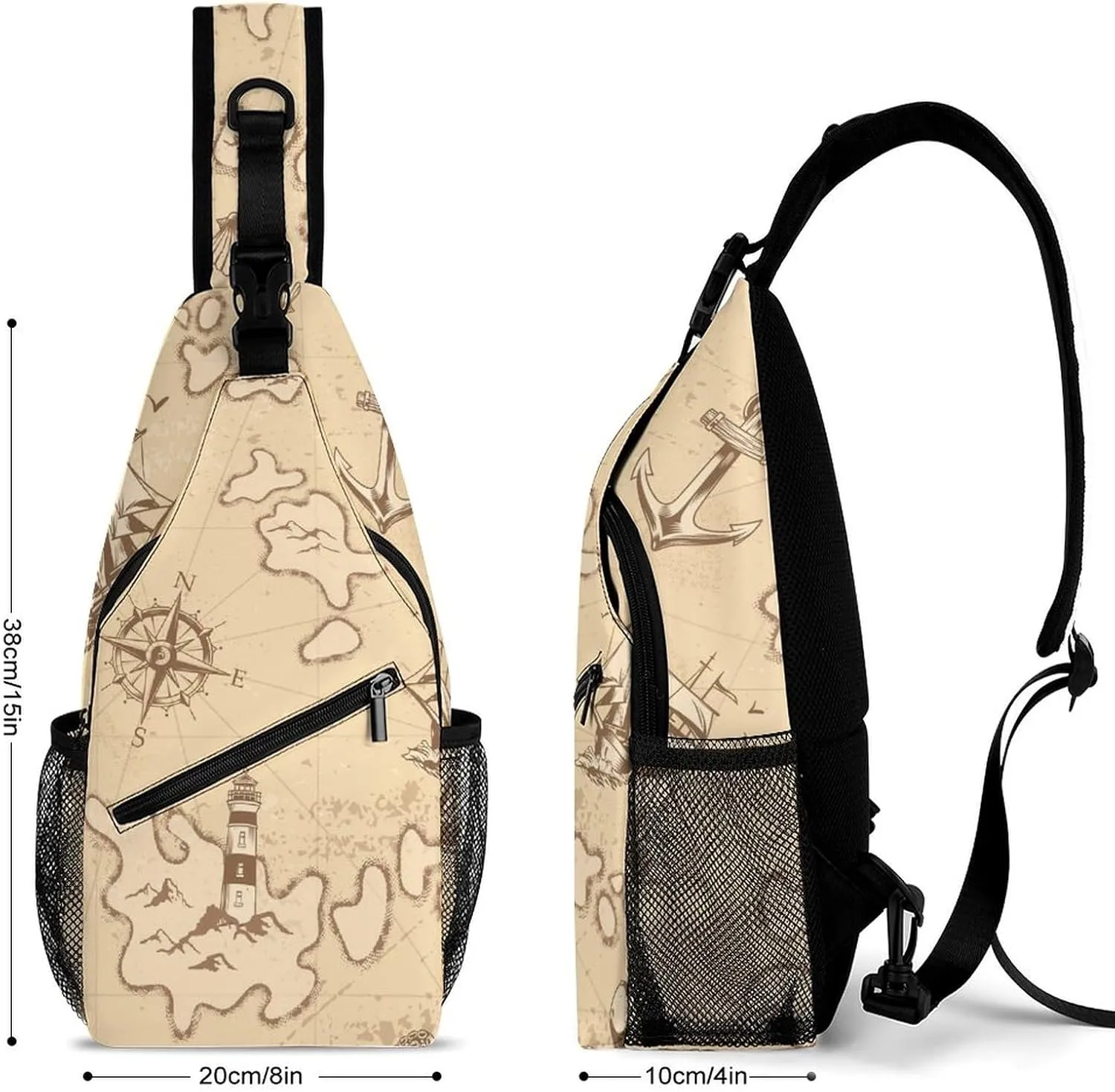 Vintage-nautical-pattern Crossbody Sling Backpack, Shoulder Bag Chest Bag for Travel Sport Running