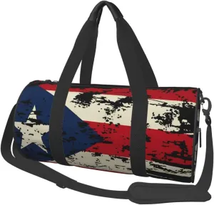 Vintage Puerto Rican Flag Pride Round Travel Duffel Bag Large Capacity Gym Sports Bags for Hiking Vacation Trips