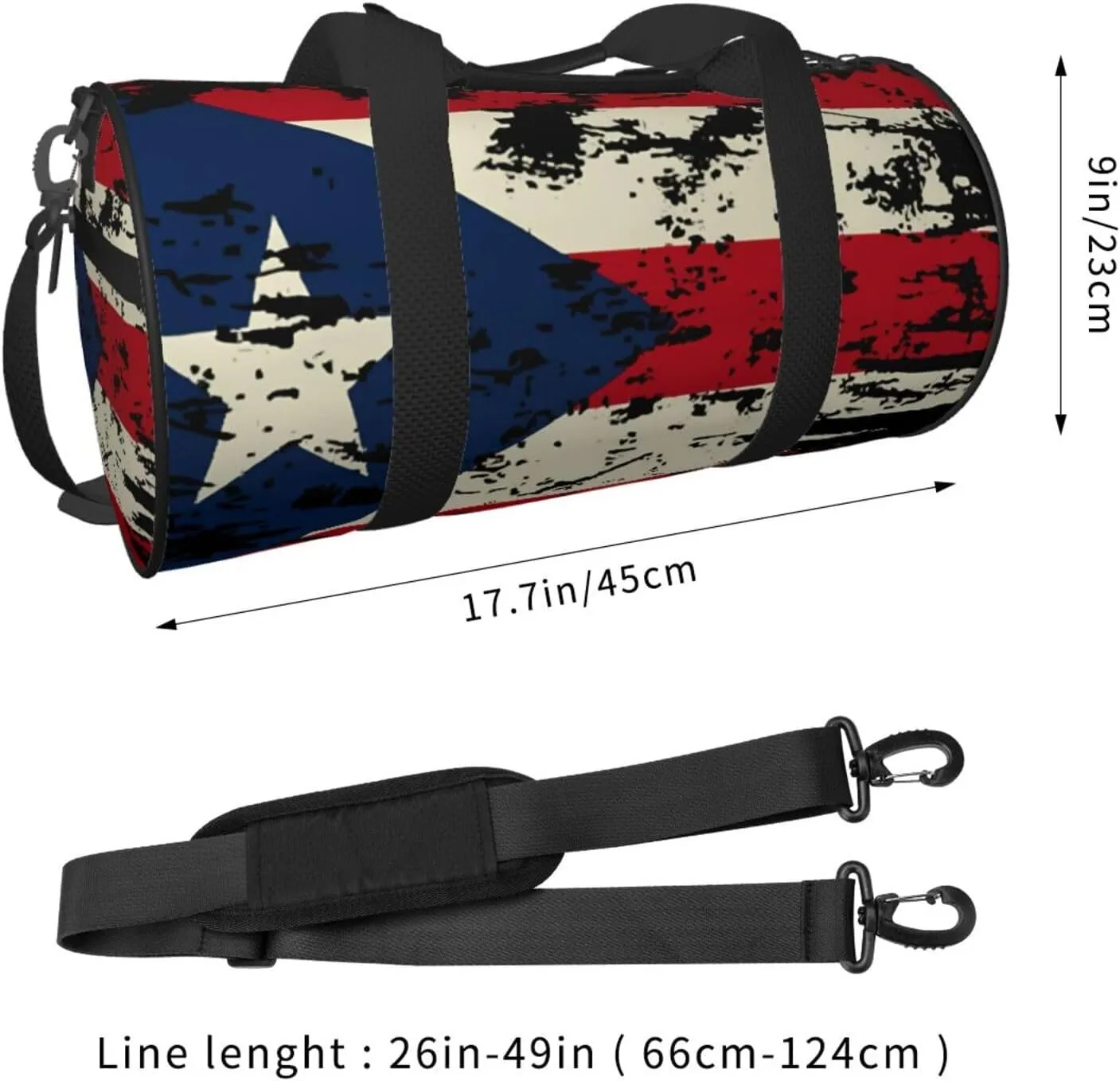 Vintage Puerto Rican Flag Pride Round Travel Duffel Bag Large Capacity Gym Sports Bags for Hiking Vacation Trips