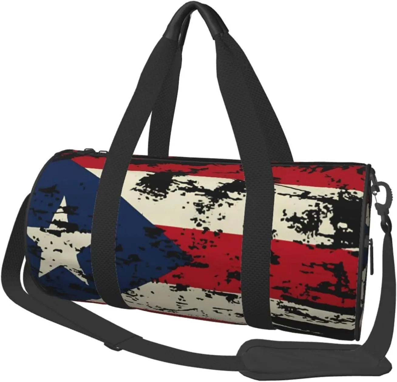 Vintage Puerto Rican Flag Pride Round Travel Duffel Bag Large Capacity Gym Sports Bags for Hiking Vacation Trips