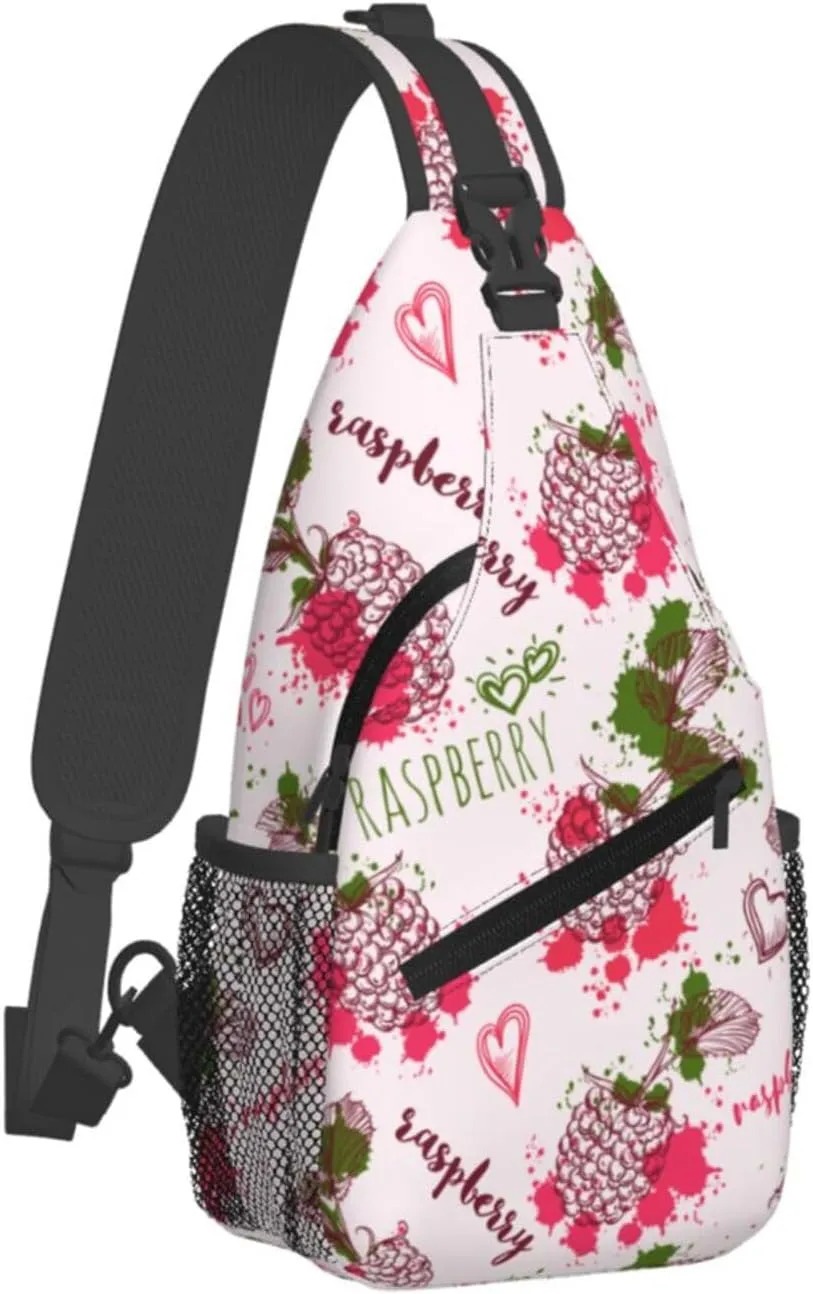Vintage Raspberry Splashes Cross Chest Bag Diagonally Hiking Crossbody Bag Travel Shoulder Daypack Lightweight Sling Backpack Cycling Daypacks Fitness Chest Backpacks