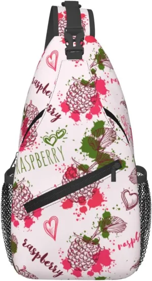 Vintage Raspberry Splashes Cross Chest Bag Diagonally Hiking Crossbody Bag Travel Shoulder Daypack Lightweight Sling Backpack Cycling Daypacks Fitness Chest Backpacks