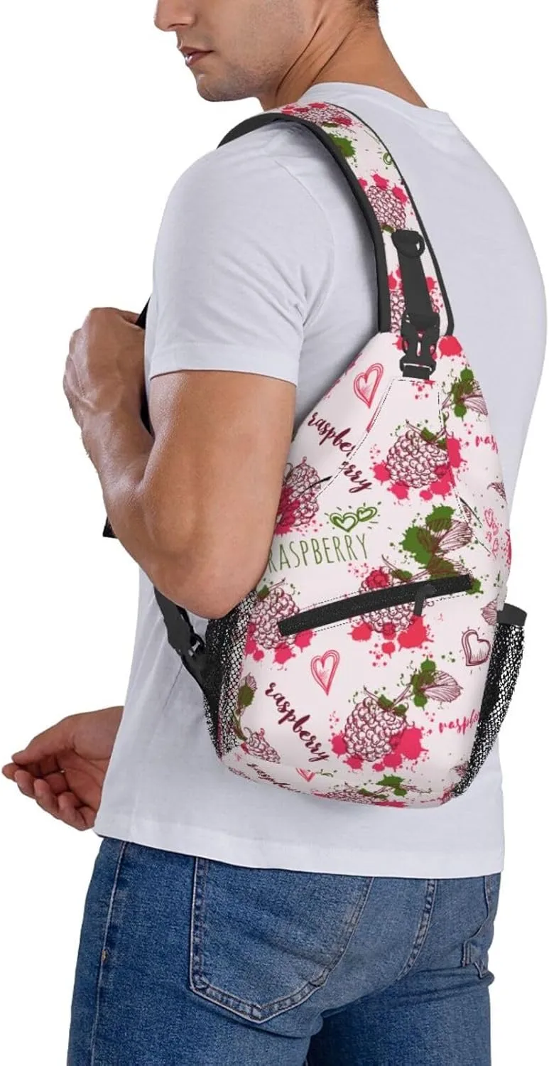 Vintage Raspberry Splashes Cross Chest Bag Diagonally Hiking Crossbody Bag Travel Shoulder Daypack Lightweight Sling Backpack Cycling Daypacks Fitness Chest Backpacks