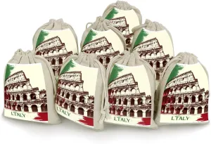 Vintage Roman Colosseums Italian Flag 8 Pcs Drawstring Pouches Reusable Sachet Bag Portable Jewelry Pouch Cotton And Hemp Bunches Pocket