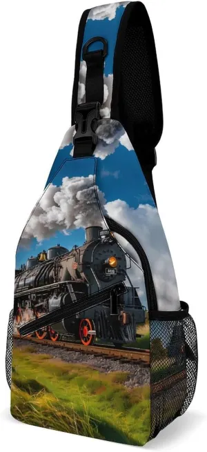 Vintage Steam Engine Locomotive Train Crossbody Sling Bag Lightweight Travel Hiking Chest Bag Daypack for Men Women
