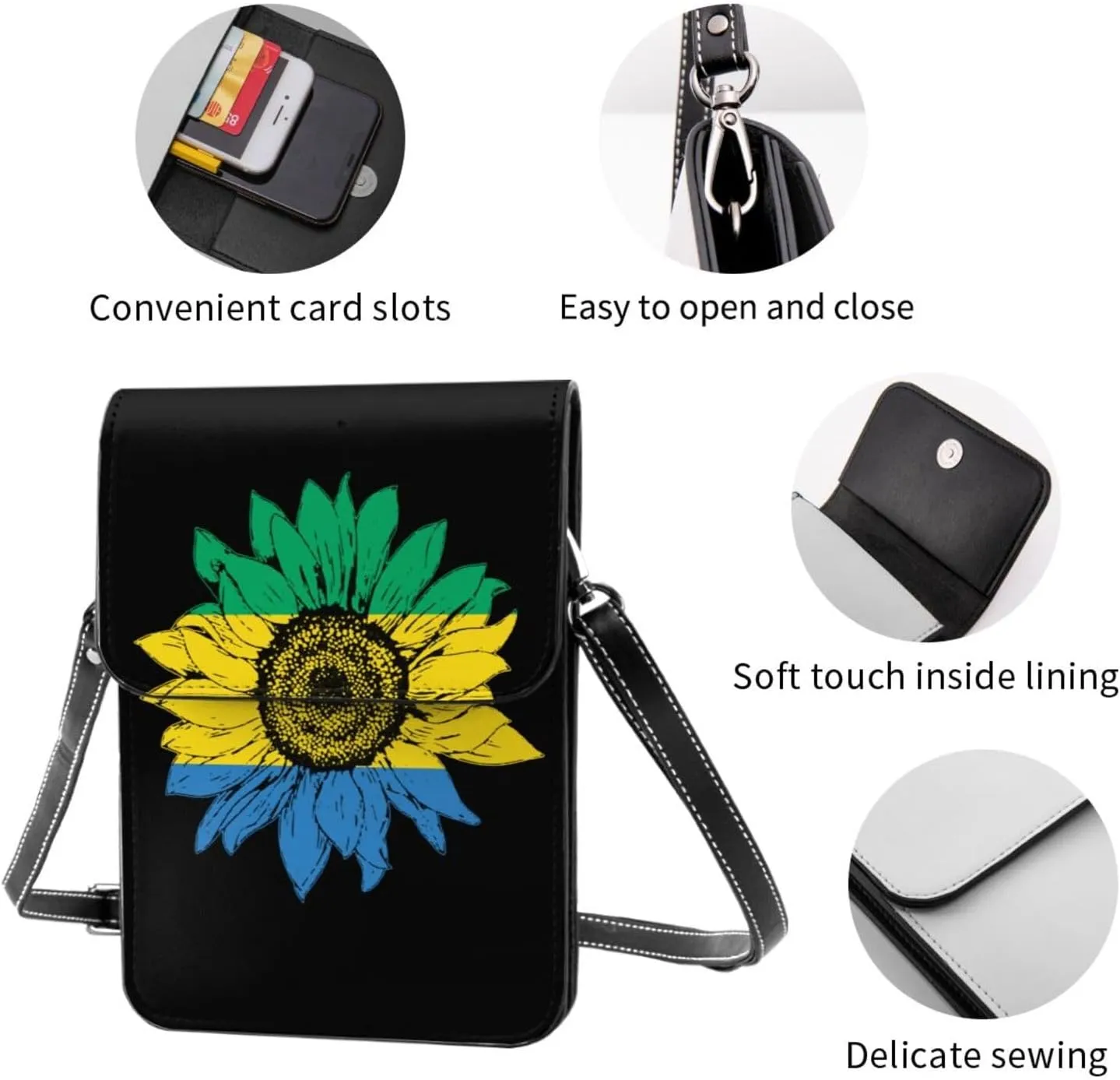 Vintage Sunflower Liberia Liberian Flag Small Crossbody Purse Cell Phone Bag for Women
