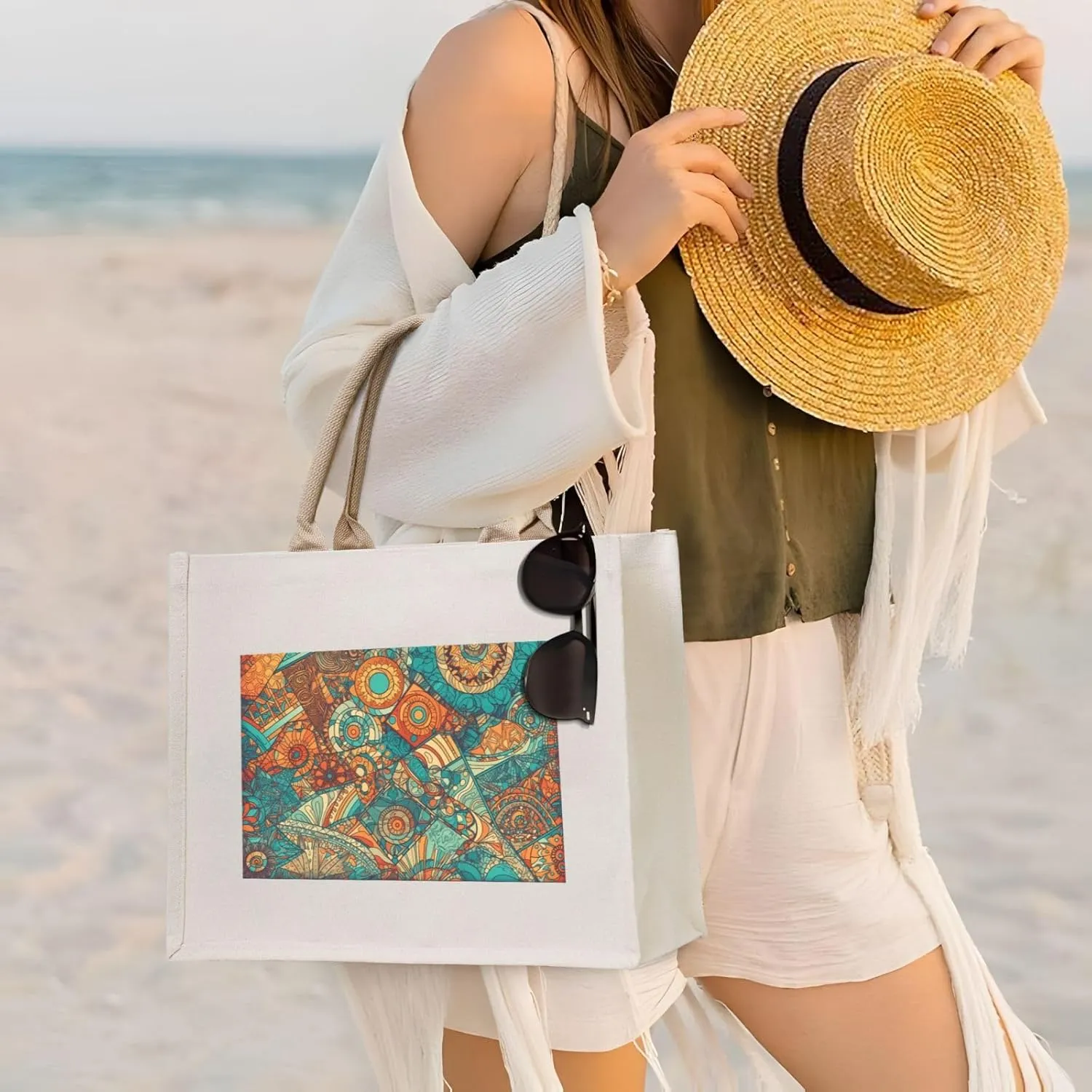 Vintage Sunflowers Canvas Tote Bag for Women, USA Flag Present Bag for Mom Teachers Friends Bridesmaids