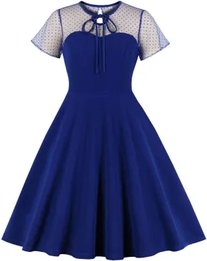 Vintage Women Gothic Mesh Shoulder A-line 1950s 50s Rockabilly Swing Cocktail Evening Party Dresses