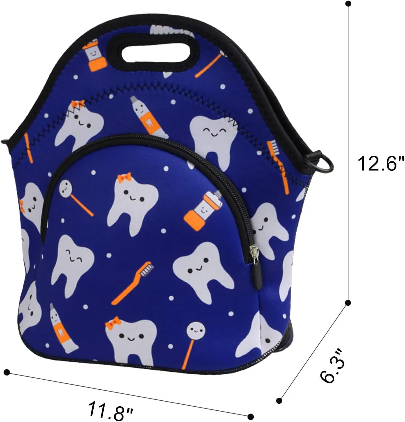 Violet Mist Neoprene Dental Lunch Bags with Shoulder Strap Getaway Lunch Totes for Women Men Insulated Thermal Lunch Box Reusable Bento Bag Pocket Zipper for Docter Work Picnic Travel, Blue Teeth